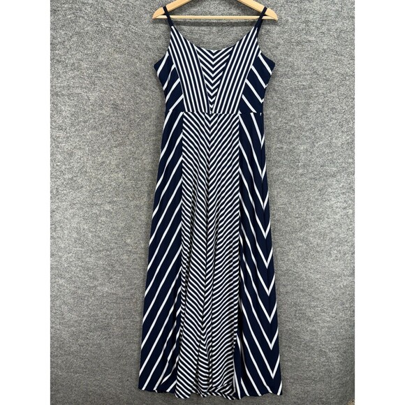 Maurices Dress Women L Large Black Striped Maxi Long Sleeveless Rayon Casual - Picture 1 of 7